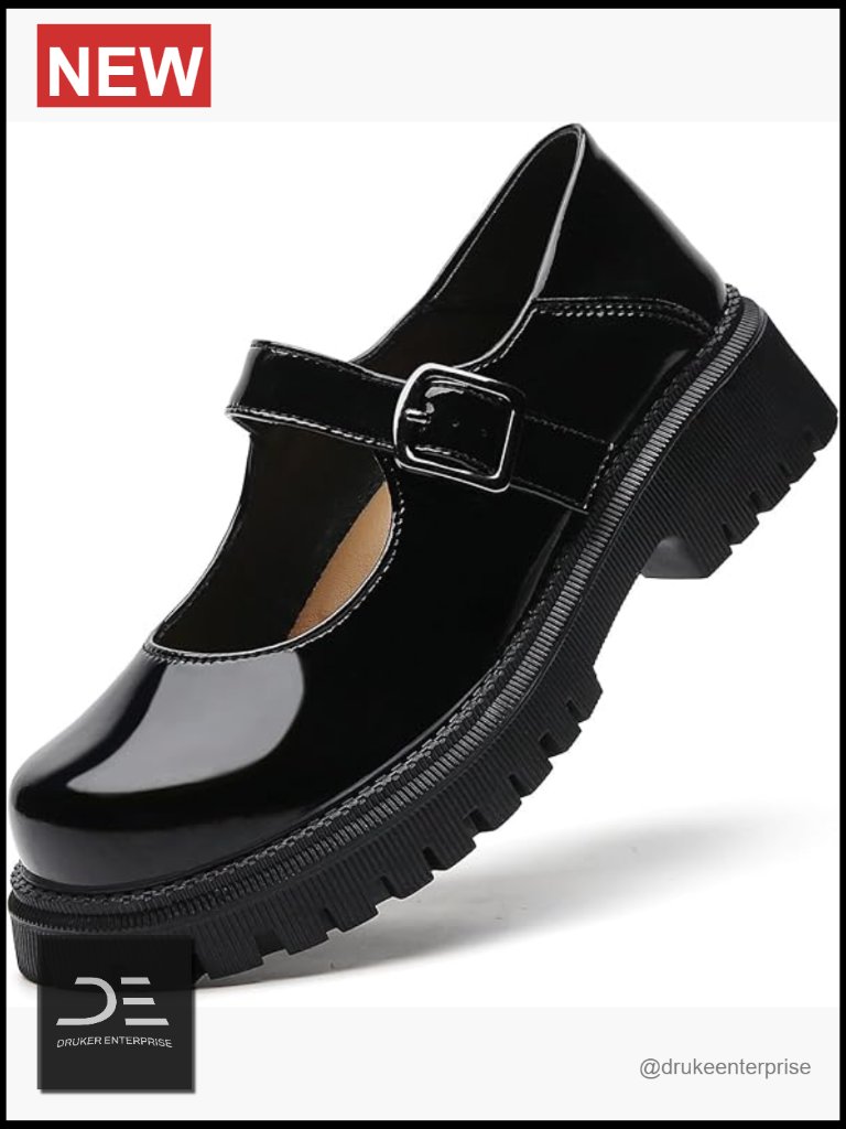 Patent Leather Low Chunky Heel Mary Jane Shoes Women Round Toe Non-Slip